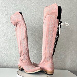 Lane LEXINGTON Over the Knee Womens Cowboy Boots 8 Pink Western Cowgirl Lace Up